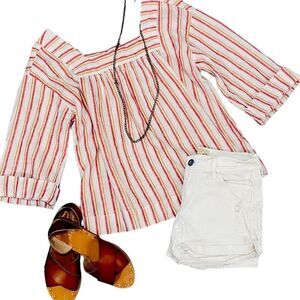 Rachel Zoe | Square Neck Striped Linen Top